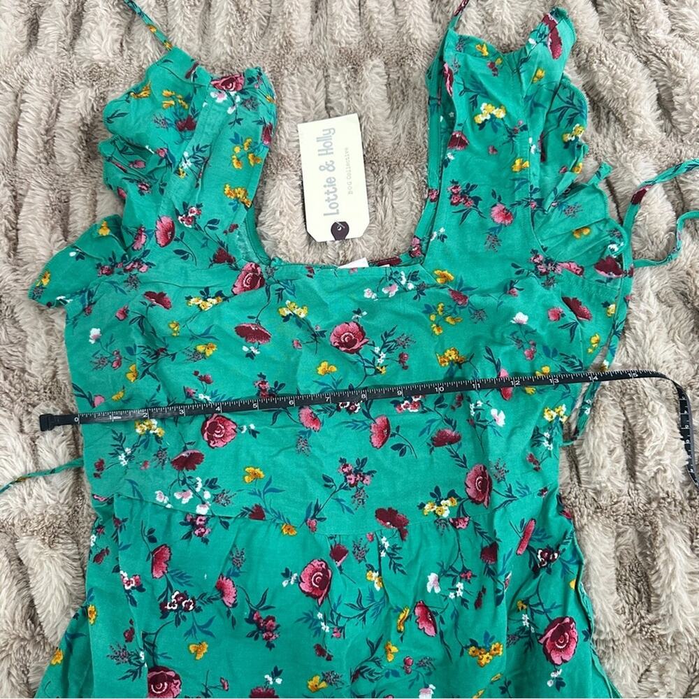 Lottie & Holly S Green Floral Tiered Mini Dress Tropical Resort Coquette - Picture 8 of 14
